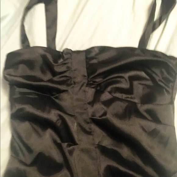 2/$30 Ruched black satin dress size S - Picture 3 of 3